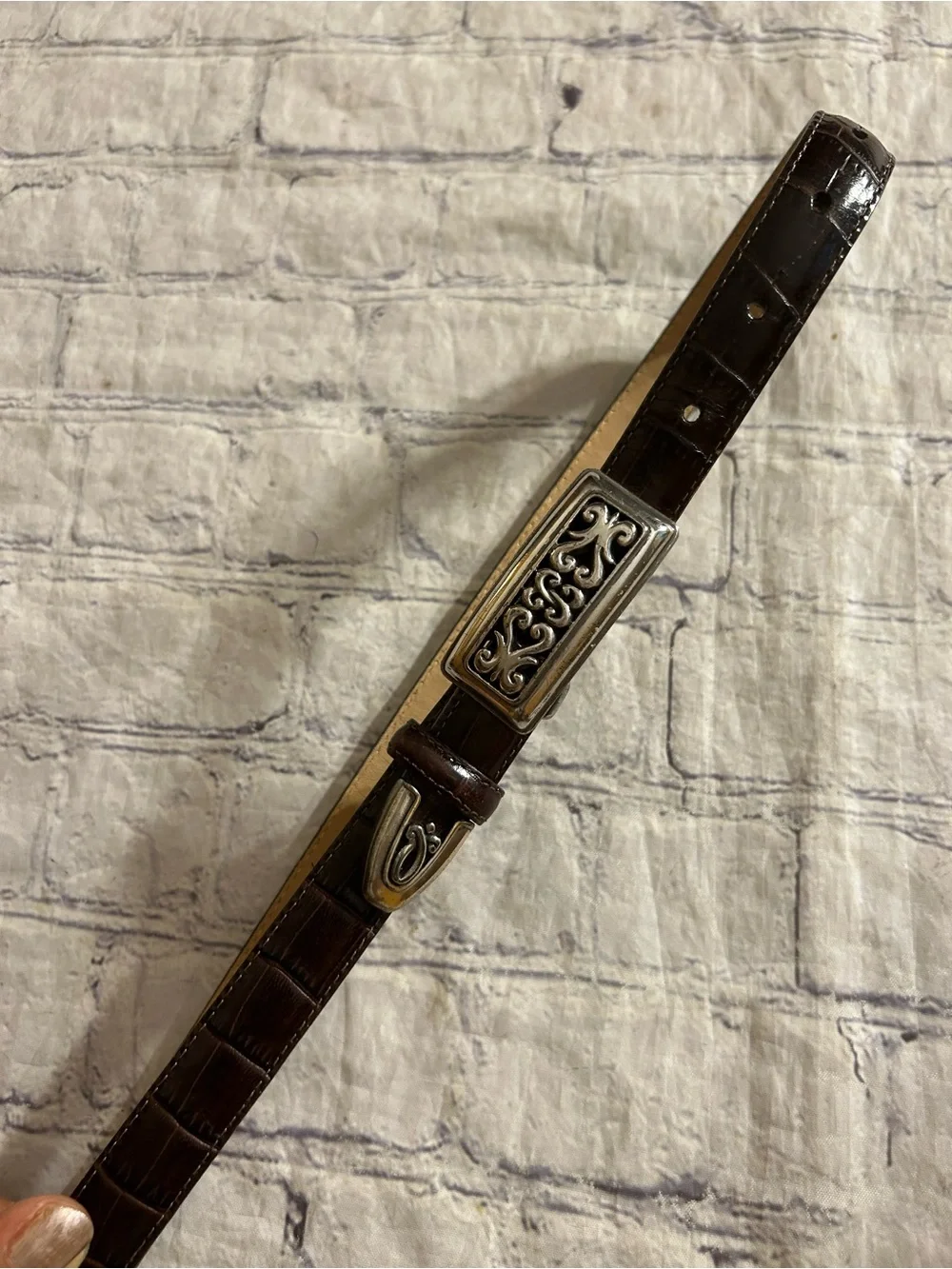 BRIGHTON CROC LEATHER VINTAGE USA CRAFTED (3) EMBELLISHED HARDWARE BELTS SIZE S